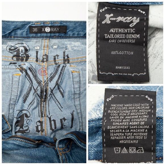 X-Ray Black Label Jeans Mens 36 x 31 Blue Distressed Medium Wash - Picture 5 of 12